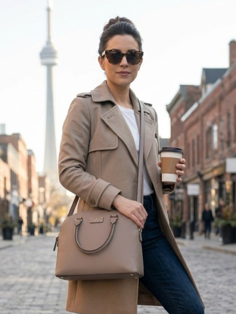Kate Spade "Grove Street Carli" Pebbled Leather Satchel  Crossbody– Warm Beige